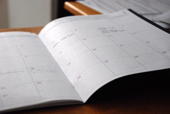 Calendar in an organizer